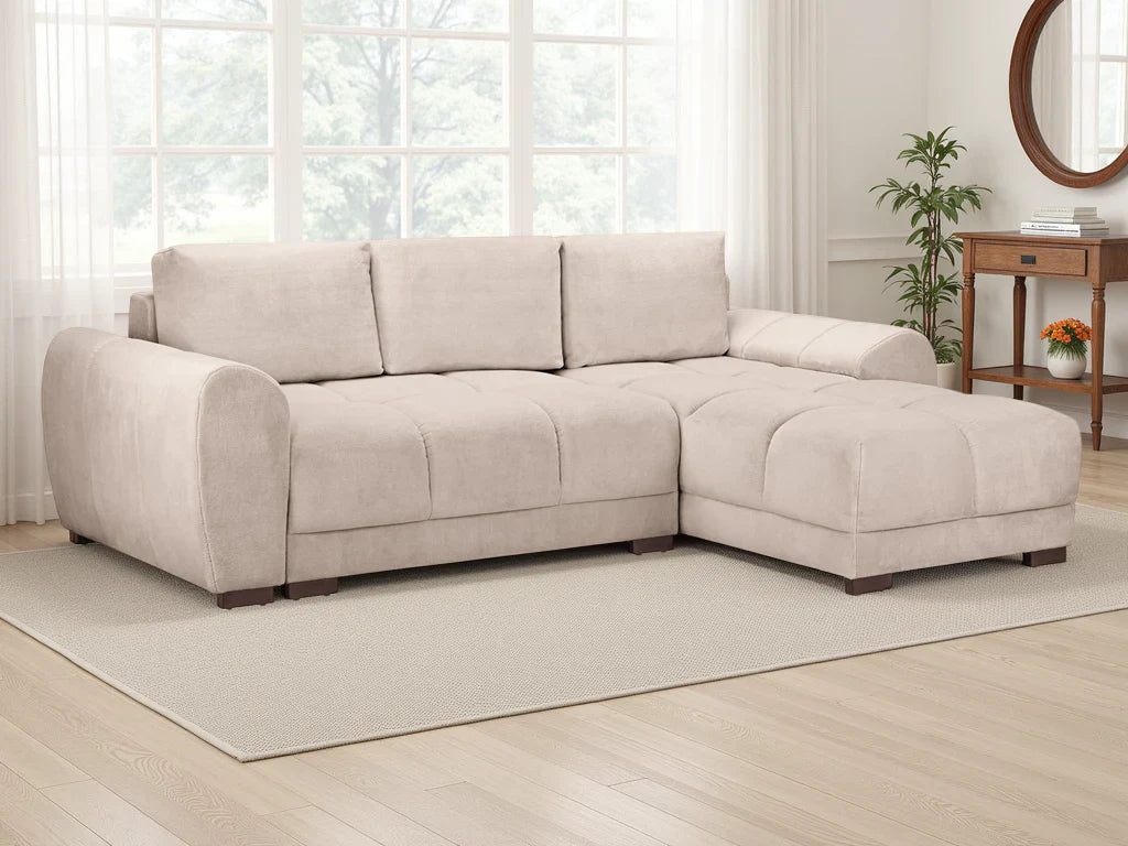 Azzuro Corner Sofa Bed With Storage – Universal Chaise – Plush Velvet – Mocha