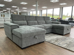 Alaya Large U Shape Pullout Sofabed With Storage - Grey | Adjustable Headrests