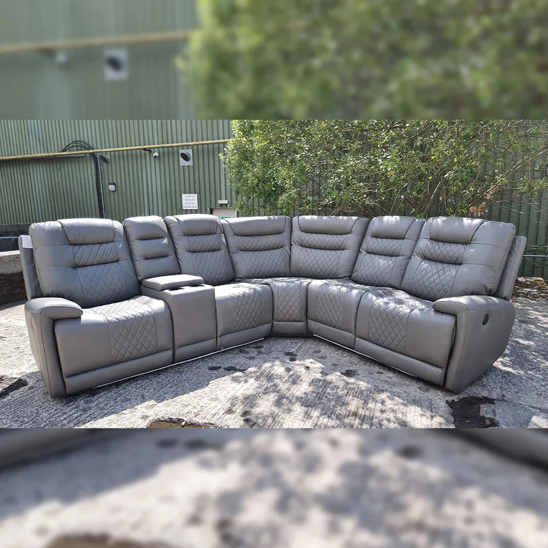Halifax Leather Electric Recliner Corner Sofa Grey
